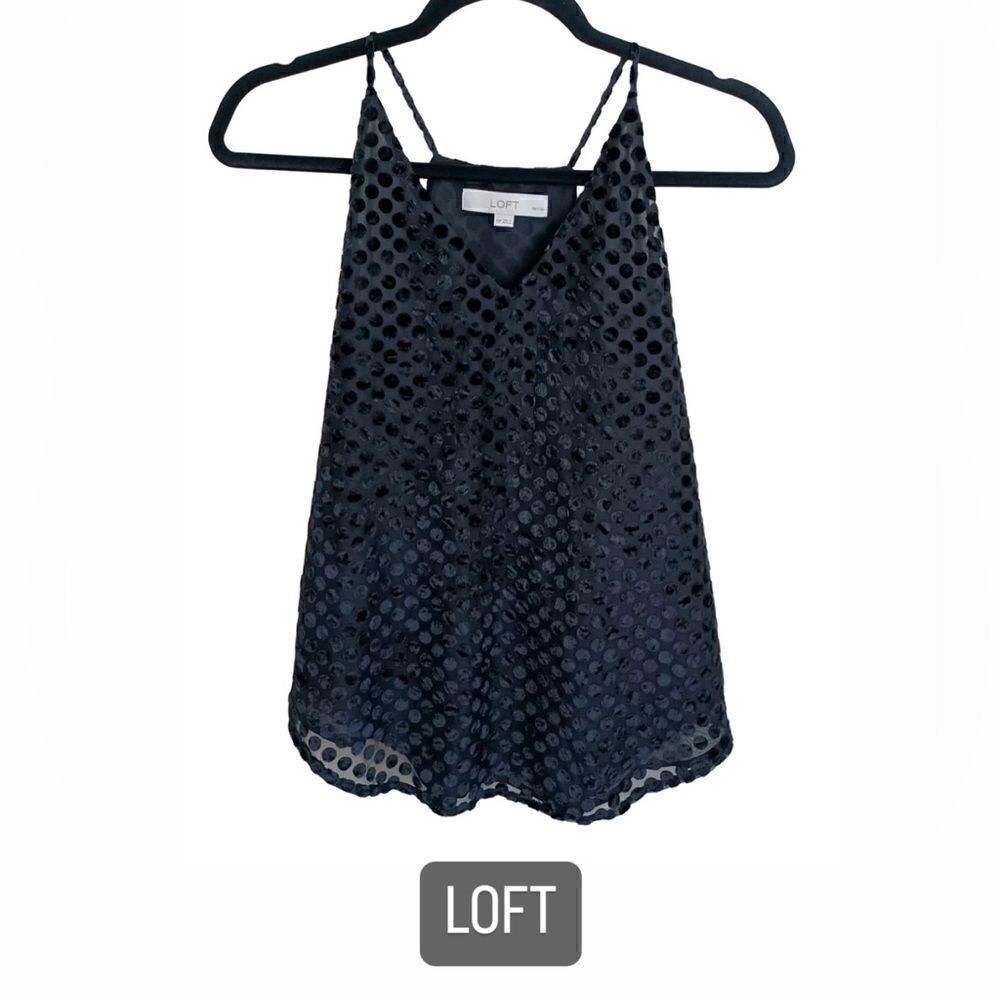 LOFT black polka dots velvet tank top blouse size XS women’s new